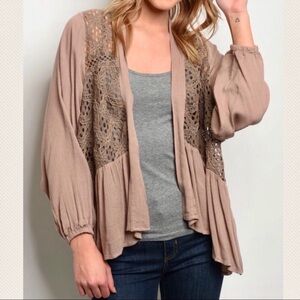 Cypress crochet lace asymmetric kimono cardigan